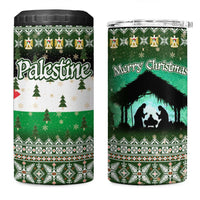 Palestine Christmas 4 in 1 Can Cooler Tumbler with Green-White Theme, Tree Ornaments, and Nativity Scene Motif - Wonder Print Shop