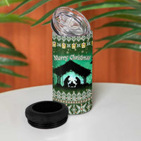 Palestine Christmas 4 in 1 Can Cooler Tumbler with Green-White Theme, Tree Ornaments, and Nativity Scene Motif - Wonder Print Shop