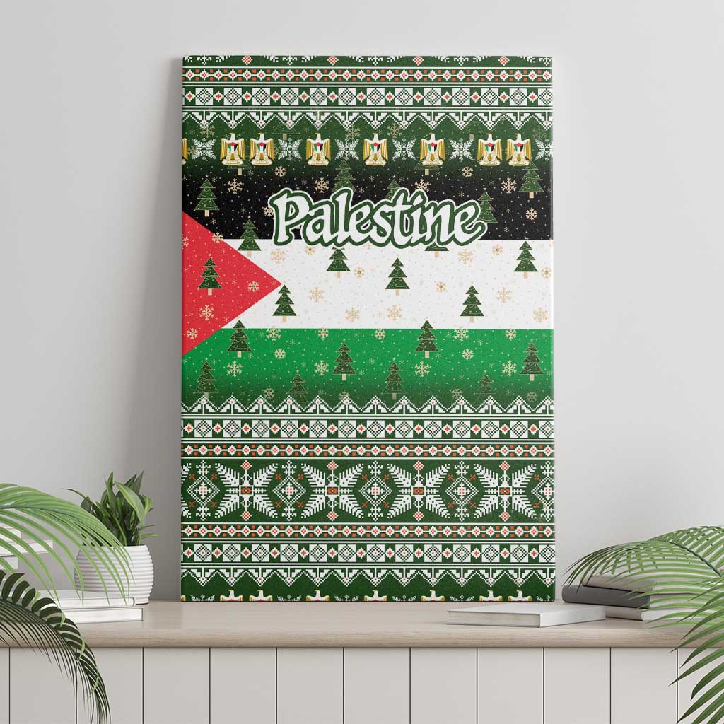 Palestine Christmas Canvas Wall Art with Green-White Theme, Tree Ornaments, and Nativity Scene Motif - Wonder Print Shop
