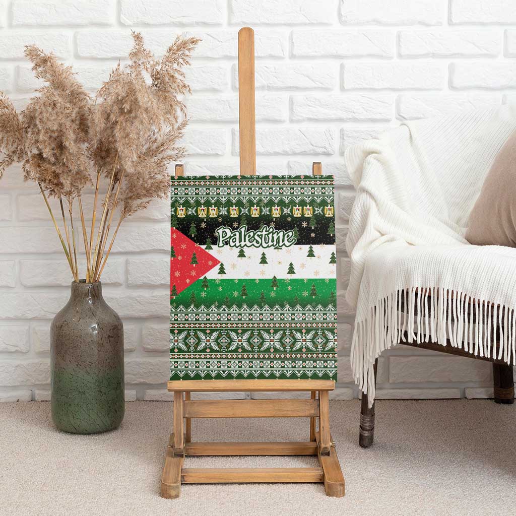 Palestine Christmas Canvas Wall Art with Green-White Theme, Tree Ornaments, and Nativity Scene Motif - Wonder Print Shop