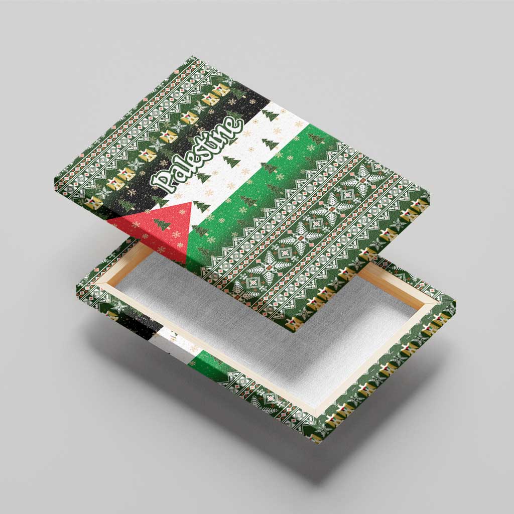 Palestine Christmas Canvas Wall Art with Green-White Theme, Tree Ornaments, and Nativity Scene Motif - Wonder Print Shop