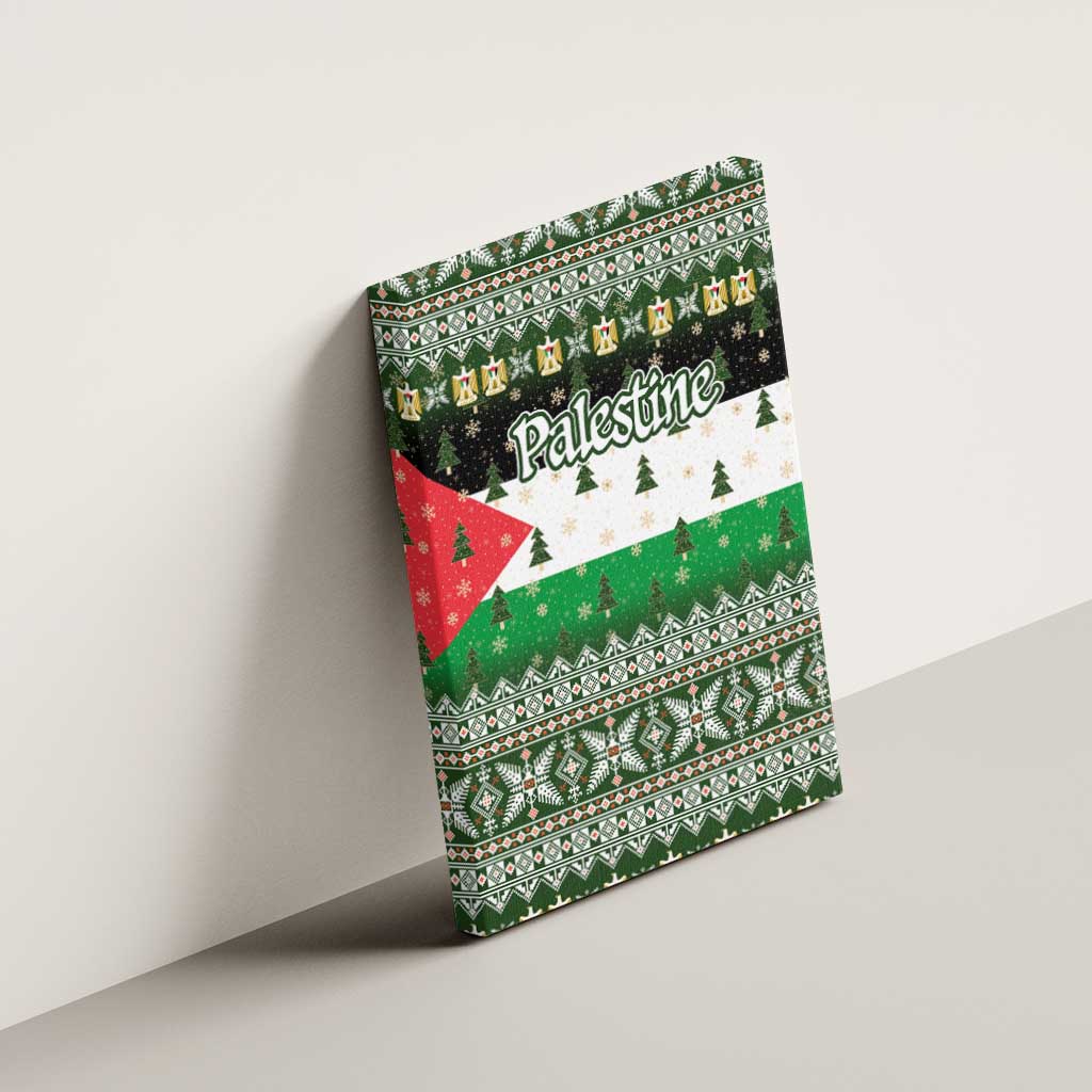 Palestine Christmas Canvas Wall Art with Green-White Theme, Tree Ornaments, and Nativity Scene Motif - Wonder Print Shop