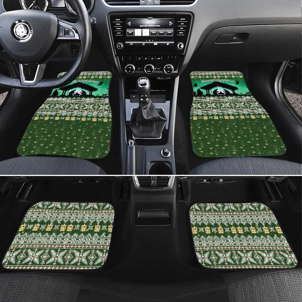 Palestine Christmas Car Mats with Green-White Theme, Tree Ornaments, and Nativity Scene Motif - Wonder Print Shop