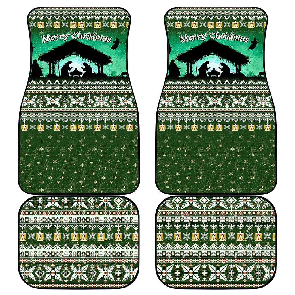 Palestine Christmas Car Mats with Green-White Theme, Tree Ornaments, and Nativity Scene Motif - Wonder Print Shop