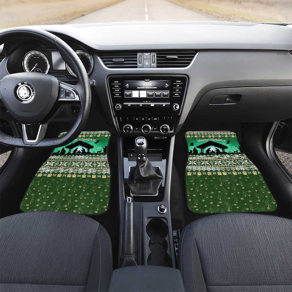 Palestine Christmas Car Mats with Green-White Theme, Tree Ornaments, and Nativity Scene Motif - Wonder Print Shop