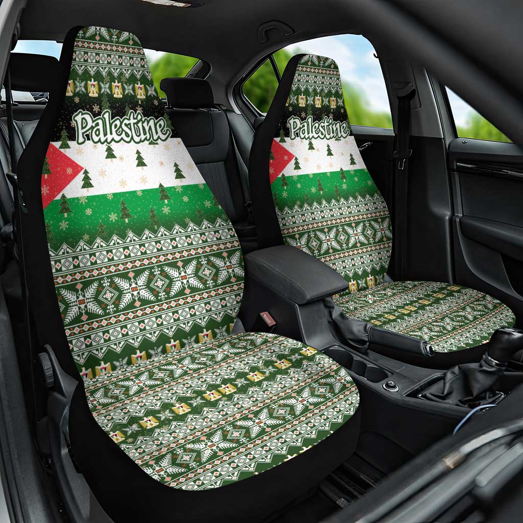 Palestine Christmas Car Seat Cover with Green-White Theme, Tree Ornaments, and Nativity Scene Motif - Wonder Print Shop