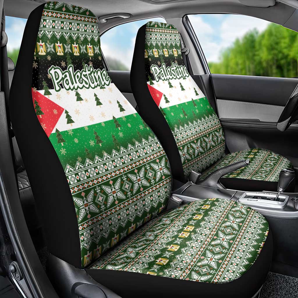 Palestine Christmas Car Seat Cover with Green-White Theme, Tree Ornaments, and Nativity Scene Motif - Wonder Print Shop