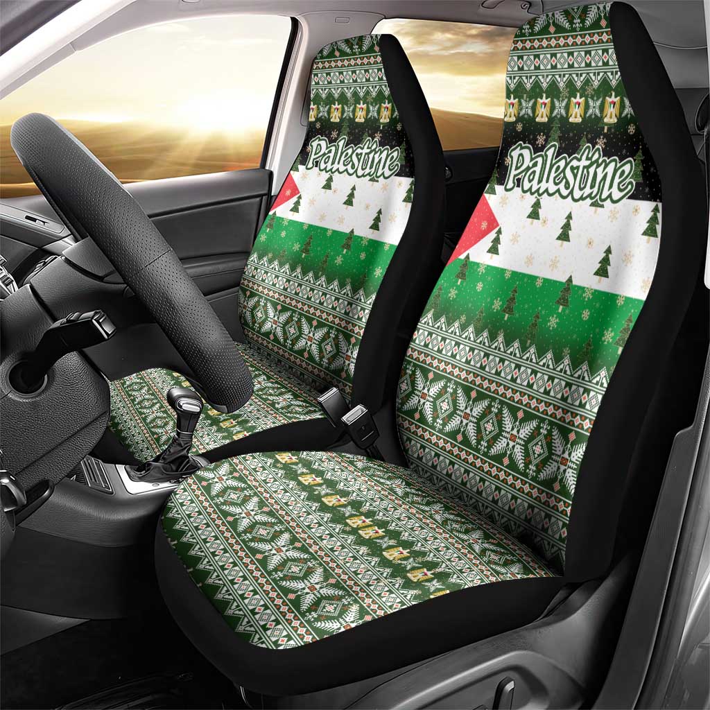 Palestine Christmas Car Seat Cover with Green-White Theme, Tree Ornaments, and Nativity Scene Motif - Wonder Print Shop