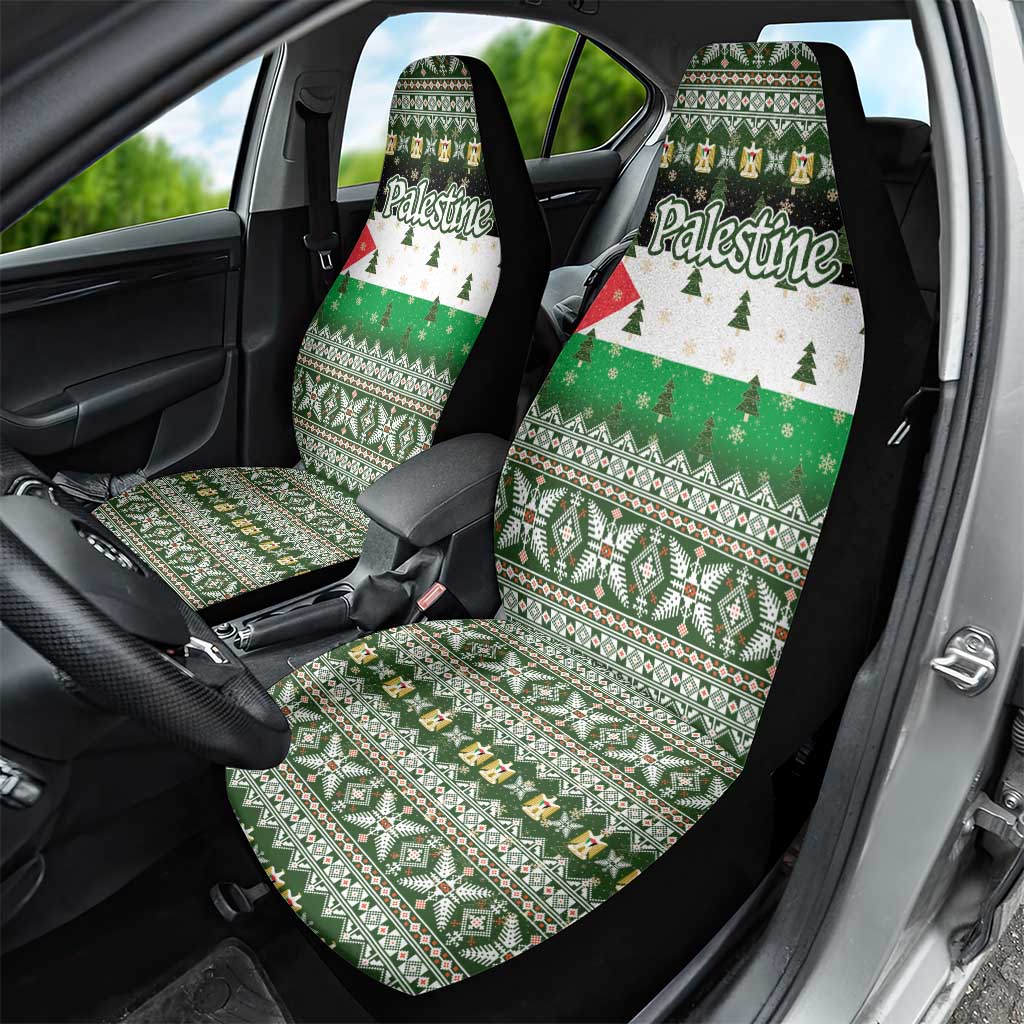 Palestine Christmas Car Seat Cover with Green-White Theme, Tree Ornaments, and Nativity Scene Motif - Wonder Print Shop