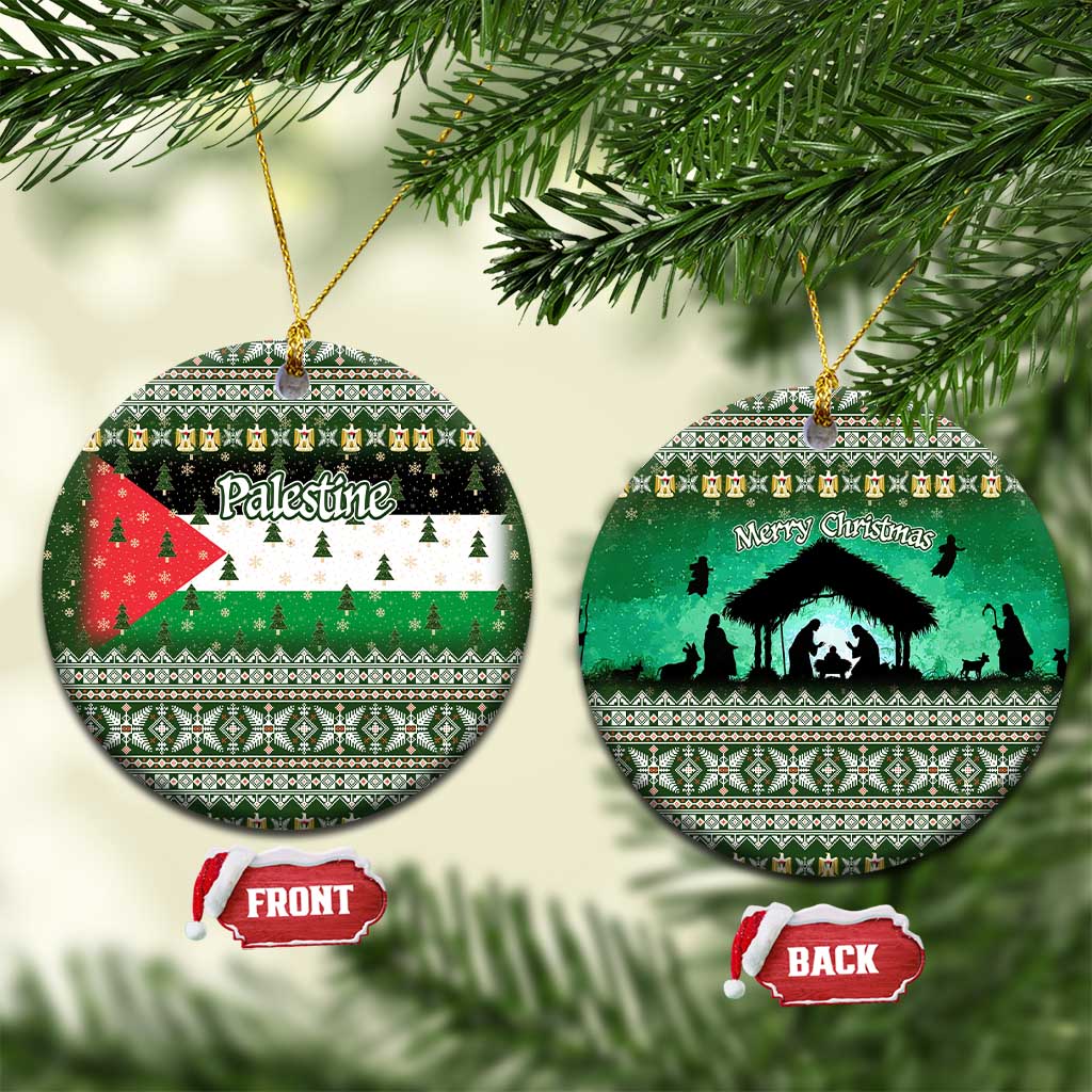 Palestine Christmas Ceramic Ornament with Green-White Theme, Tree Ornaments, and Nativity Scene Motif - Wonder Print Shop