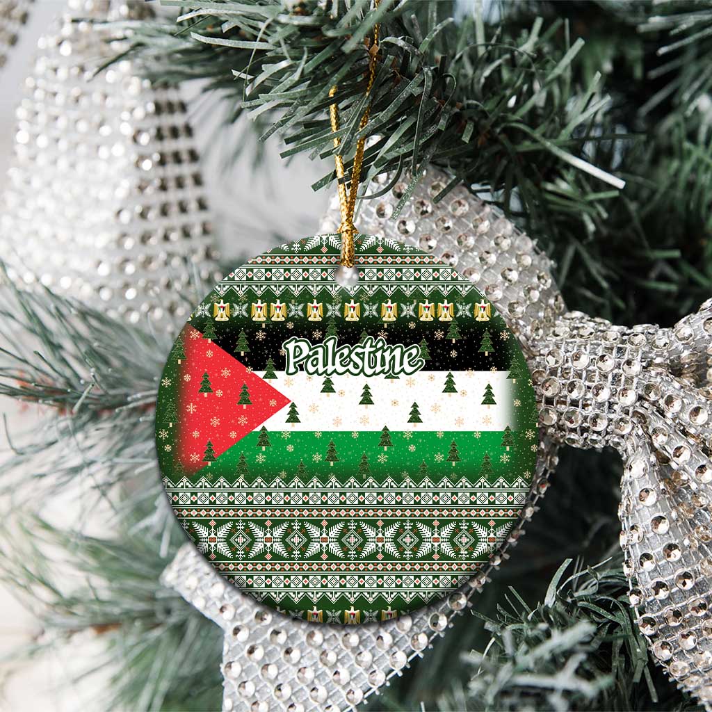 Palestine Christmas Ceramic Ornament with Green-White Theme, Tree Ornaments, and Nativity Scene Motif - Wonder Print Shop