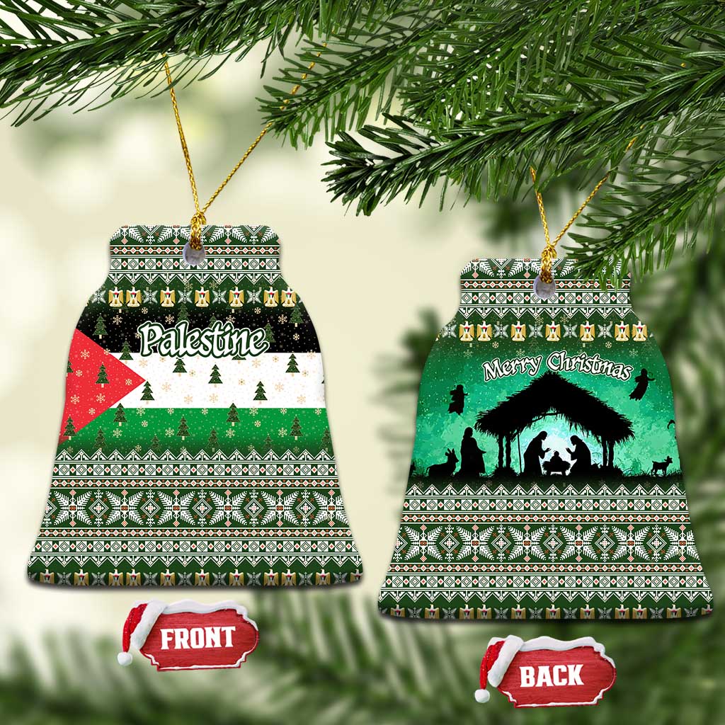 Palestine Christmas Ceramic Ornament with Green-White Theme, Tree Ornaments, and Nativity Scene Motif - Wonder Print Shop