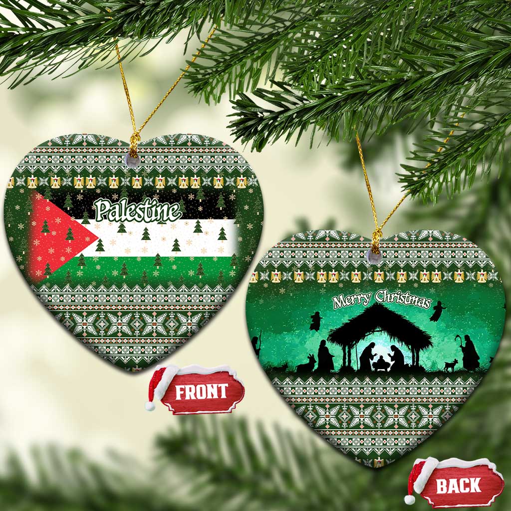 Palestine Christmas Ceramic Ornament with Green-White Theme, Tree Ornaments, and Nativity Scene Motif - Wonder Print Shop