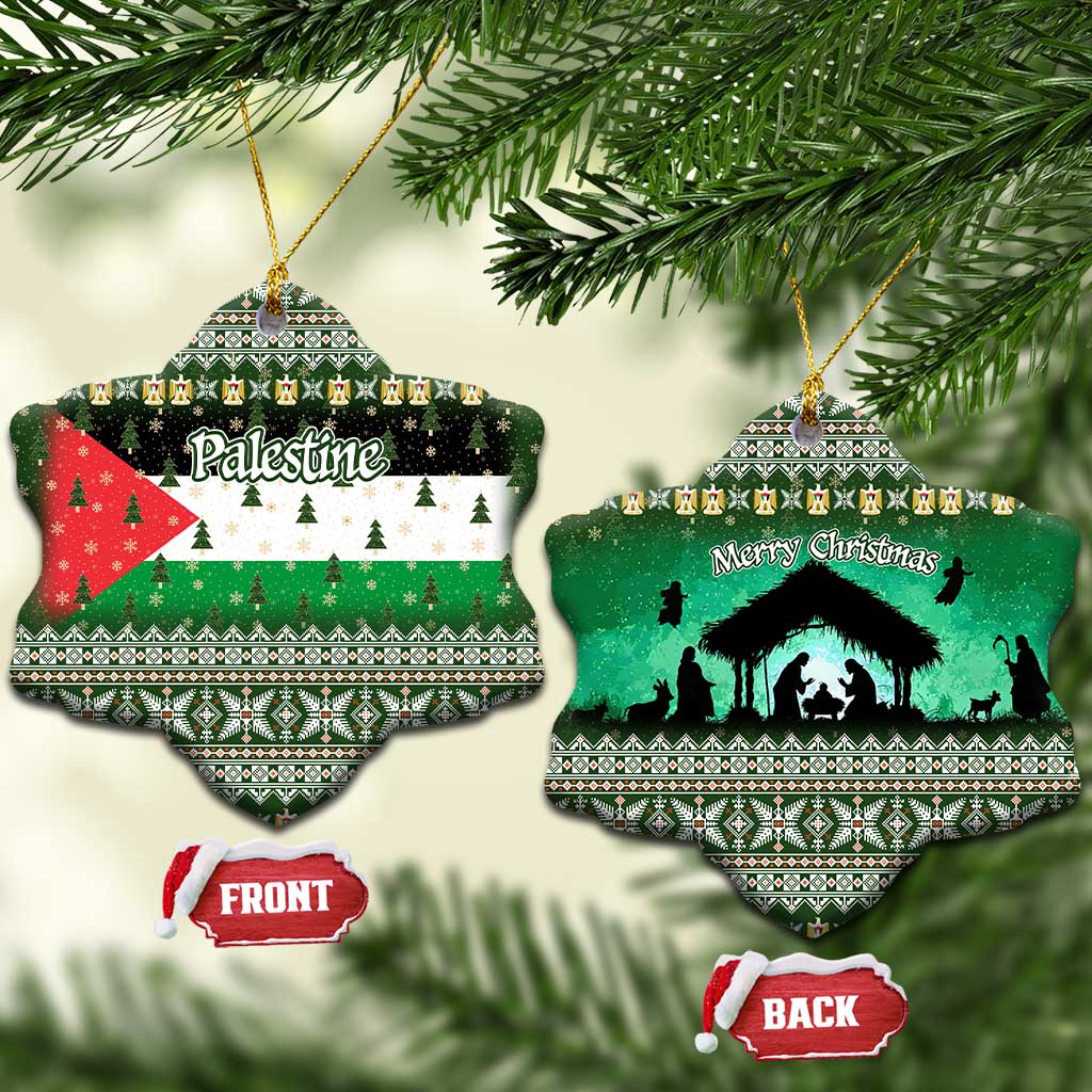 Palestine Christmas Ceramic Ornament with Green-White Theme, Tree Ornaments, and Nativity Scene Motif - Wonder Print Shop