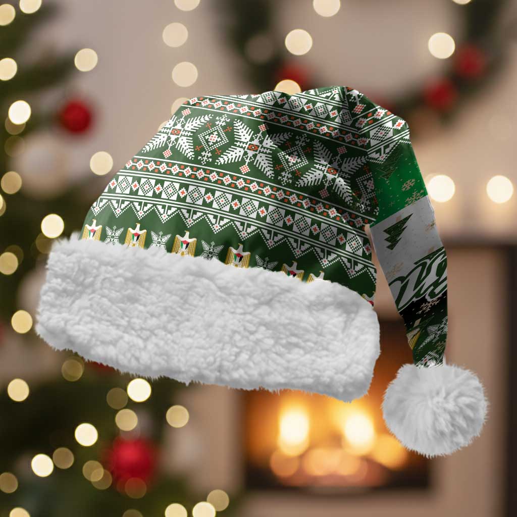 Palestine Christmas Santa Hat with Green-White Theme, Tree Ornaments, and Nativity Scene Motif - Wonder Print Shop