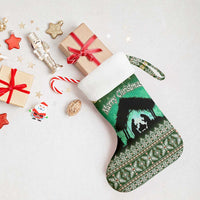 Palestine Christmas Stocking with Green-White Theme, Tree Ornaments, and Nativity Scene Motif - Wonder Print Shop