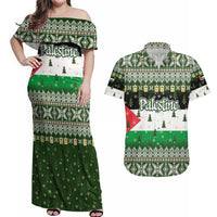 Palestine Christmas Couples Matching Off Shoulder Maxi Dress and Hawaiian Shirt with Green-White Theme, Tree Ornaments, and Nativity Scene Motif - Wonder Print Shop