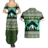 Palestine Christmas Couples Matching Summer Maxi Dress and Hawaiian Shirt with Green-White Theme, Tree Ornaments, and Nativity Scene Motif - Wonder Print Shop