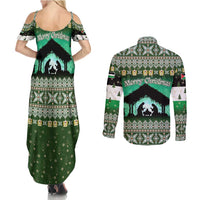 Palestine Christmas Couples Matching Summer Maxi Dress and Long Sleeve Button Shirt with Green-White Theme, Tree Ornaments, and Nativity Scene Motif - Wonder Print Shop