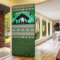 Palestine Christmas Door Cover with Green-White Theme, Tree Ornaments, and Nativity Scene Motif - Wonder Print Shop