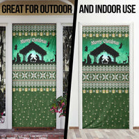 Palestine Christmas Door Cover with Green-White Theme, Tree Ornaments, and Nativity Scene Motif - Wonder Print Shop