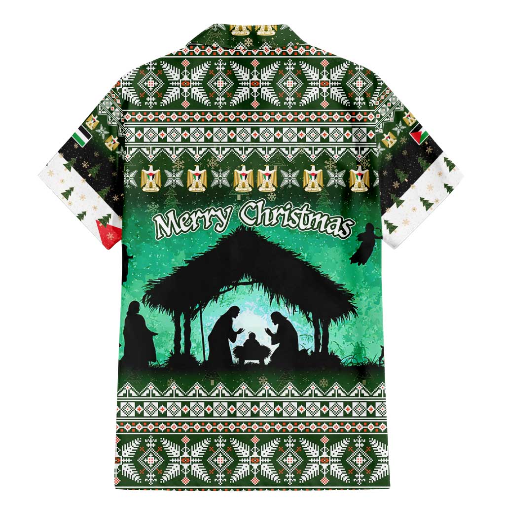 Palestine Christmas Family Matching Mermaid Dress and Hawaiian Shirt with Green-White Theme, Tree Ornaments, and Nativity Scene Motif - Wonder Print Shop