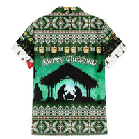 Palestine Christmas Family Matching Mermaid Dress and Hawaiian Shirt with Green-White Theme, Tree Ornaments, and Nativity Scene Motif - Wonder Print Shop