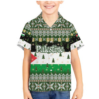 Palestine Christmas Family Matching Mermaid Dress and Hawaiian Shirt with Green-White Theme, Tree Ornaments, and Nativity Scene Motif - Wonder Print Shop