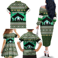 Palestine Christmas Family Matching Off The Shoulder Long Sleeve Dress and Hawaiian Shirt with Green-White Theme, Tree Ornaments, and Nativity Scene Motif - Wonder Print Shop