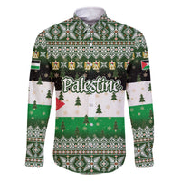 Palestine Christmas Family Matching Off The Shoulder Long Sleeve Dress and Hawaiian Shirt with Green-White Theme, Tree Ornaments, and Nativity Scene Motif - Wonder Print Shop