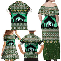 Palestine Christmas Family Matching Off Shoulder Maxi Dress and Hawaiian Shirt with Green-White Theme, Tree Ornaments, and Nativity Scene Motif - Wonder Print Shop