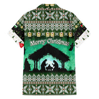 Palestine Christmas Family Matching Off Shoulder Maxi Dress and Hawaiian Shirt with Green-White Theme, Tree Ornaments, and Nativity Scene Motif - Wonder Print Shop
