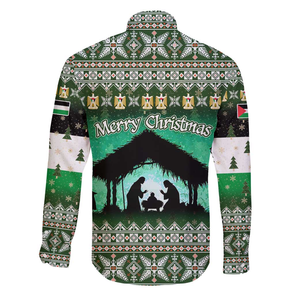 Palestine Christmas Family Matching Off Shoulder Maxi Dress and Hawaiian Shirt with Green-White Theme, Tree Ornaments, and Nativity Scene Motif - Wonder Print Shop