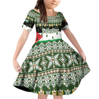 Palestine Christmas Family Matching Off Shoulder Short Dress and Hawaiian Shirt with Green-White Theme, Tree Ornaments, and Nativity Scene Motif - Wonder Print Shop
