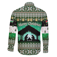 Palestine Christmas Family Matching Off Shoulder Short Dress and Hawaiian Shirt with Green-White Theme, Tree Ornaments, and Nativity Scene Motif - Wonder Print Shop