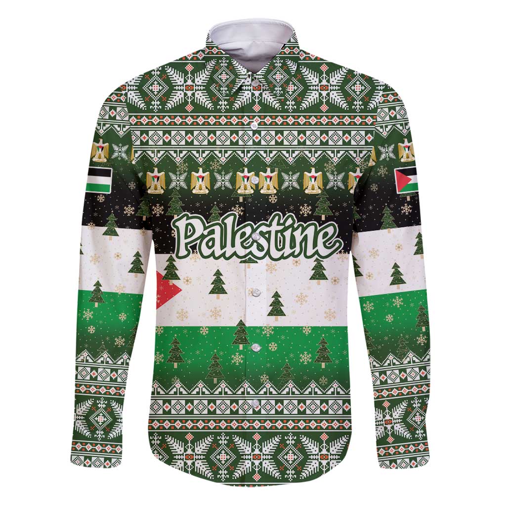 Palestine Christmas Family Matching Puletasi and Hawaiian Shirt with Green-White Theme, Tree Ornaments, and Nativity Scene Motif - Wonder Print Shop