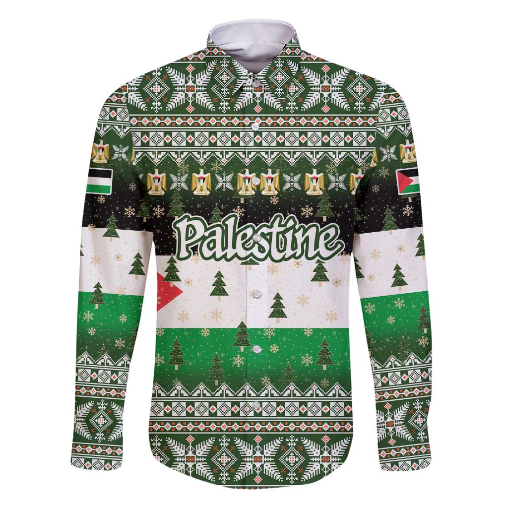 Palestine Christmas Family Matching Short Sleeve Bodycon Dress and Hawaiian Shirt with Green-White Theme, Tree Ornaments, and Nativity Scene Motif - Wonder Print Shop