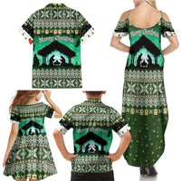 Palestine Christmas Family Matching Summer Maxi Dress and Hawaiian Shirt with Green-White Theme, Tree Ornaments, and Nativity Scene Motif - Wonder Print Shop