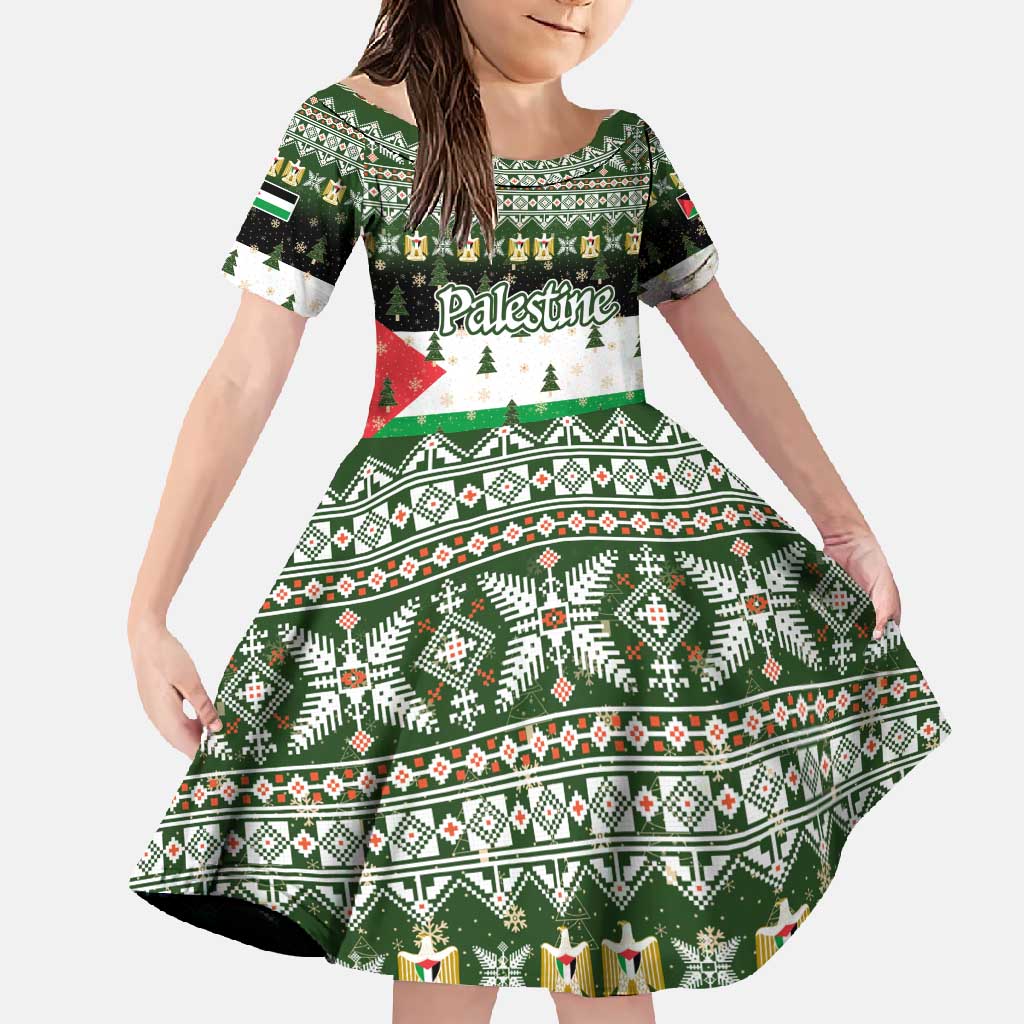 Palestine Christmas Family Matching Tank Maxi Dress and Hawaiian Shirt with Green-White Theme, Tree Ornaments, and Nativity Scene Motif - Wonder Print Shop