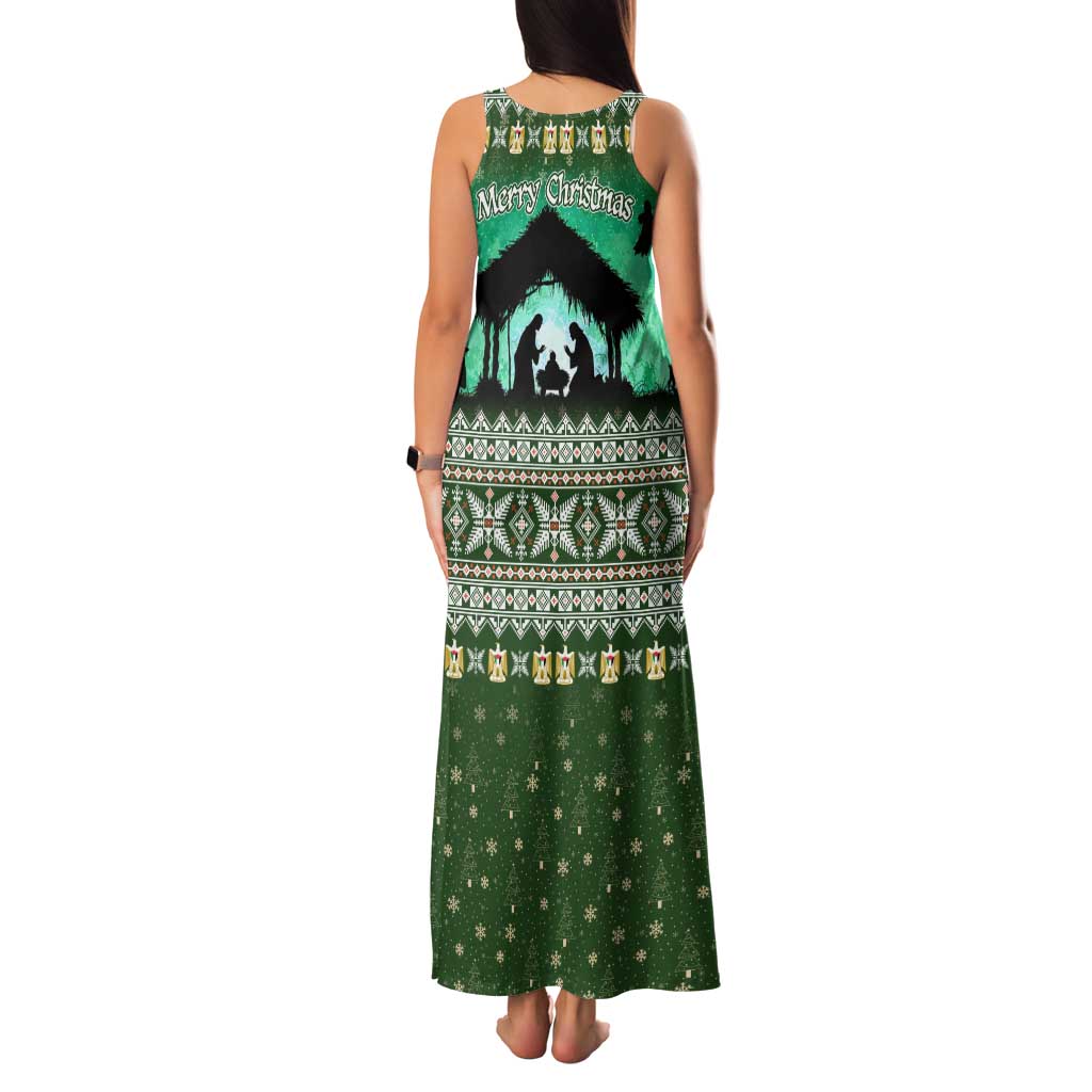Palestine Christmas Family Matching Tank Maxi Dress and Hawaiian Shirt with Green-White Theme, Tree Ornaments, and Nativity Scene Motif - Wonder Print Shop