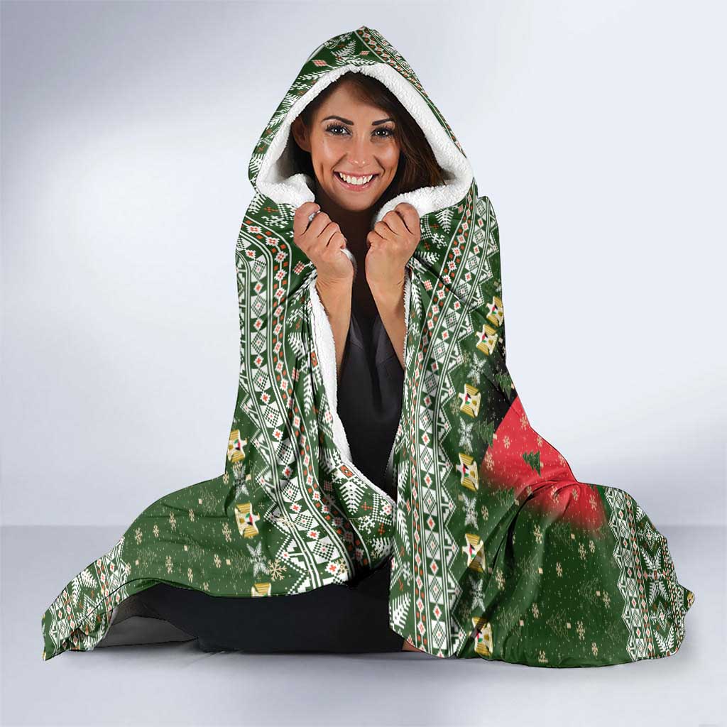 Palestine Christmas Hooded Blanket with Green-White Theme, Tree Ornaments, and Nativity Scene Motif - Wonder Print Shop