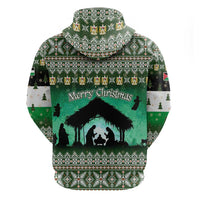 Palestine Christmas Hoodie with Green-White Theme, Tree Ornaments, and Nativity Scene Motif - Wonder Print Shop