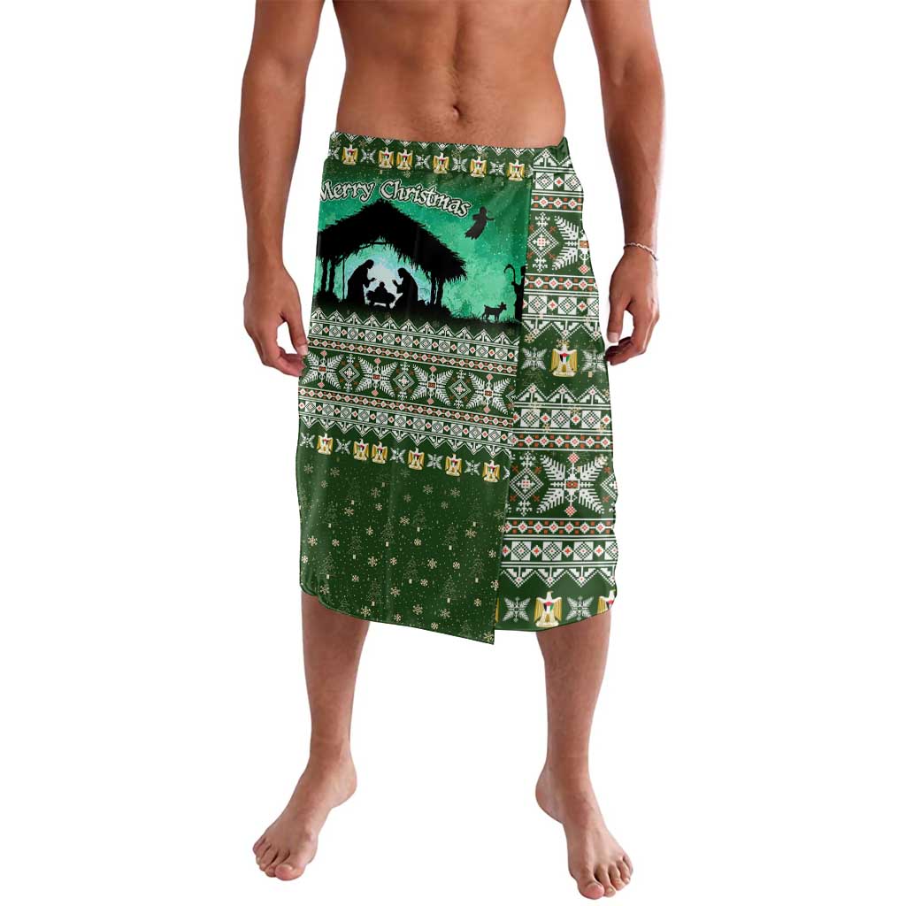 Palestine Christmas Lavalava with Green-White Theme, Tree Ornaments, and Nativity Scene Motif - Wonder Print Shop