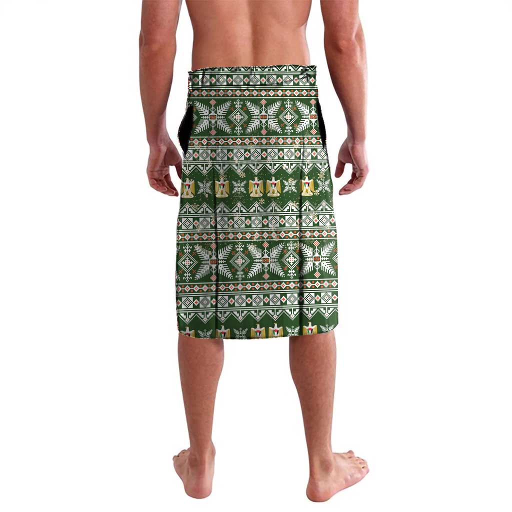 Palestine Christmas Lavalava with Green-White Theme, Tree Ornaments, and Nativity Scene Motif - Wonder Print Shop