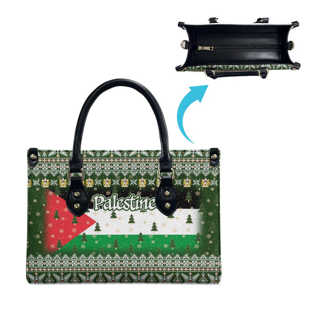 Palestine Christmas Leather Bag with Green-White Theme, Tree Ornaments, and Nativity Scene Motif - Wonder Print Shop
