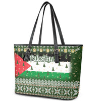 Palestine Christmas Leather Tote Bag with Green-White Theme, Tree Ornaments, and Nativity Scene Motif - Wonder Print Shop