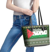 Palestine Christmas Leather Tote Bag with Green-White Theme, Tree Ornaments, and Nativity Scene Motif - Wonder Print Shop