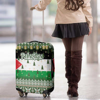 Palestine Christmas Luggage Cover with Green-White Theme, Tree Ornaments, and Nativity Scene Motif - Wonder Print Shop