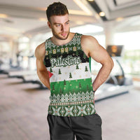 Palestine Christmas Men Tank Top with Green-White Theme, Tree Ornaments, and Nativity Scene Motif - Wonder Print Shop