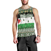 Palestine Christmas Men Tank Top with Green-White Theme, Tree Ornaments, and Nativity Scene Motif - Wonder Print Shop